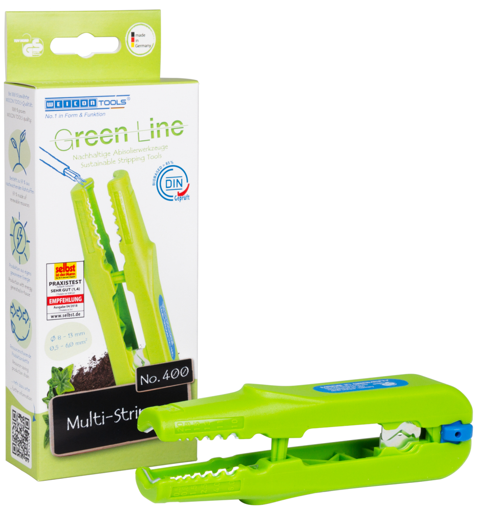 Multi-Stripper No. 400 Green Line | Odizolovacie náradie je vyrobené až z 97 % z obnoviteľných surovín, multifunkčný odizolovač, odizolovanie pracovnej plochy 0,5 - 6,0 mm² / odizolovanie Ø 8 - 13 mm