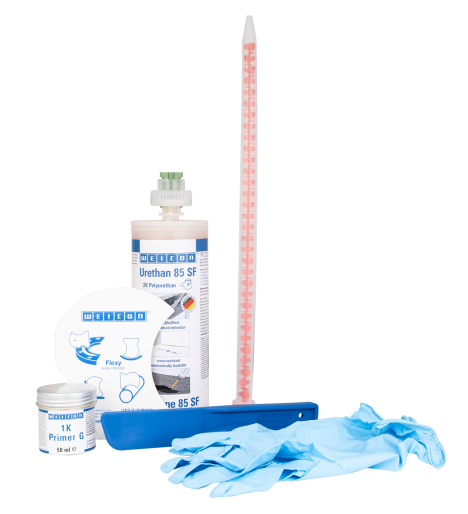 Súprava na opravu pásu SF | rýchlotvrdnúca polyuretanová opravná a náterová hmota na opravu povrchov z gumy, pracovný balík Súprava na opravu pásu SF | rýchlotvrdnúca polyuretanová opravná a náterová hmota na opravu povrchov z gumy, pracovný balík