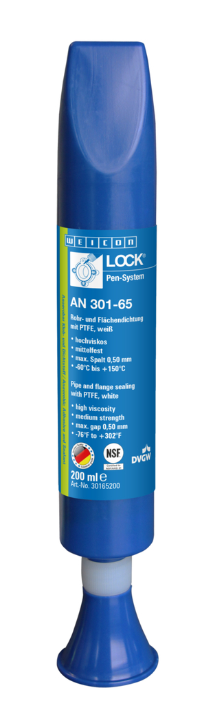 WEICONLOCK® AN 301-65 tesnenie rúrkových závitov a plošné tesnenie | s PTFE, stredná pevnosť, so schválením pre pitnú vodu WEICONLOCK® AN 301-65 tesnenie rúrkových závitov a plošné tesnenie | s PTFE, stredná pevnosť, so schválením pre pitnú vodu
