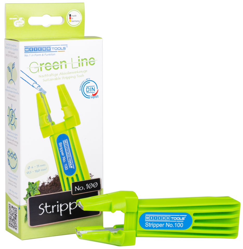 Stripper No. 100 Green Line | Odizolovacie náradie je vyrobené až z 97 % z obnoviteľných surovín I multifunkčný odizolovací stroj I pracovný rozsah 0,5 - 16 mm² / 4 - 13 mm Ø