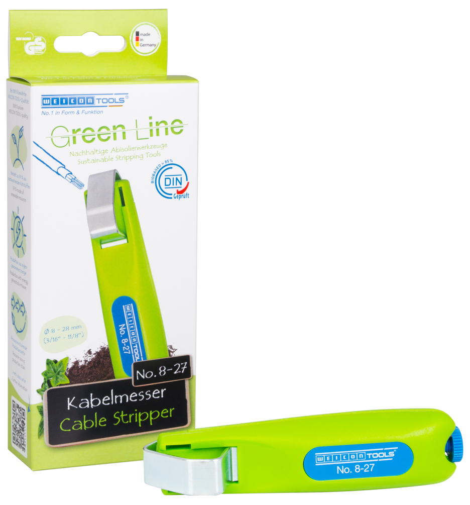 Kabelmesser No. 8-27 Green Line | Odizolovacie náradie je vyrobené až z 97 % z obnoviteľných surovín s pracovným rozsahom Ø 8 - 28 mm