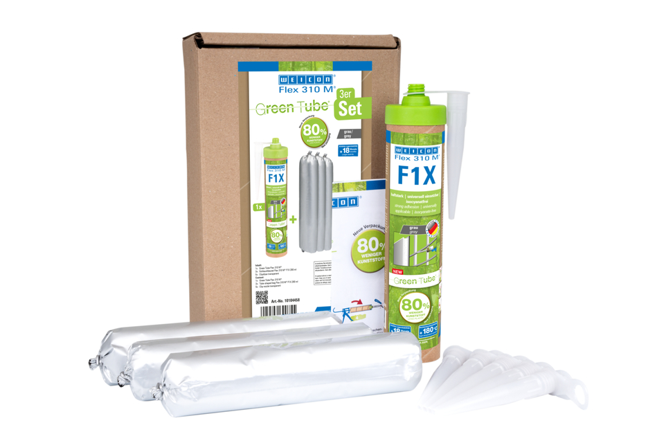 WEICON Green Tube Flex 310 M F1X | Lepidlo a tmel na báze MS-polymérov s veľmi vysokou počiatočnou priľnavosťou, odolné proti teplotám do 180 °C