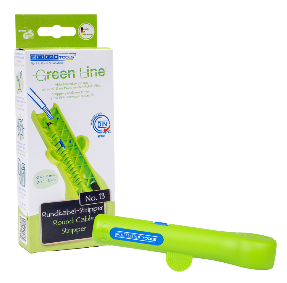Round Cable Stripper No. 13 Green Line | Odizolovacie náradie je vyrobené až z 97 % z obnoviteľných surovín I na odizolovanie všetkých bežných kruhových káblov I pracovný rozsah Ø 6,0 - 13,0 mm