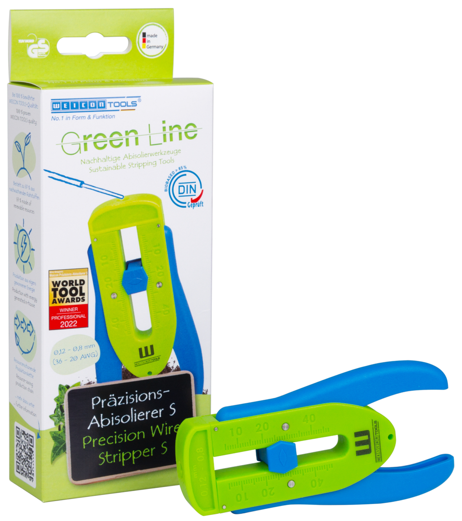 Präzisions-Abisolierer S Green Line | udržateľný nástroj na odizolovanie I pre tenké vodiče a drôty, rozsah odizolovania od 0,12 mm do 0,8 mm (36-20 AWG)