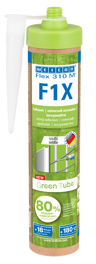 WEICON Green Tube Flex 310 M F1X | Lepidlo a tmel na báze MS-polymérov s veľmi vysokou počiatočnou priľnavosťou, odolné proti teplotám do 180 °C