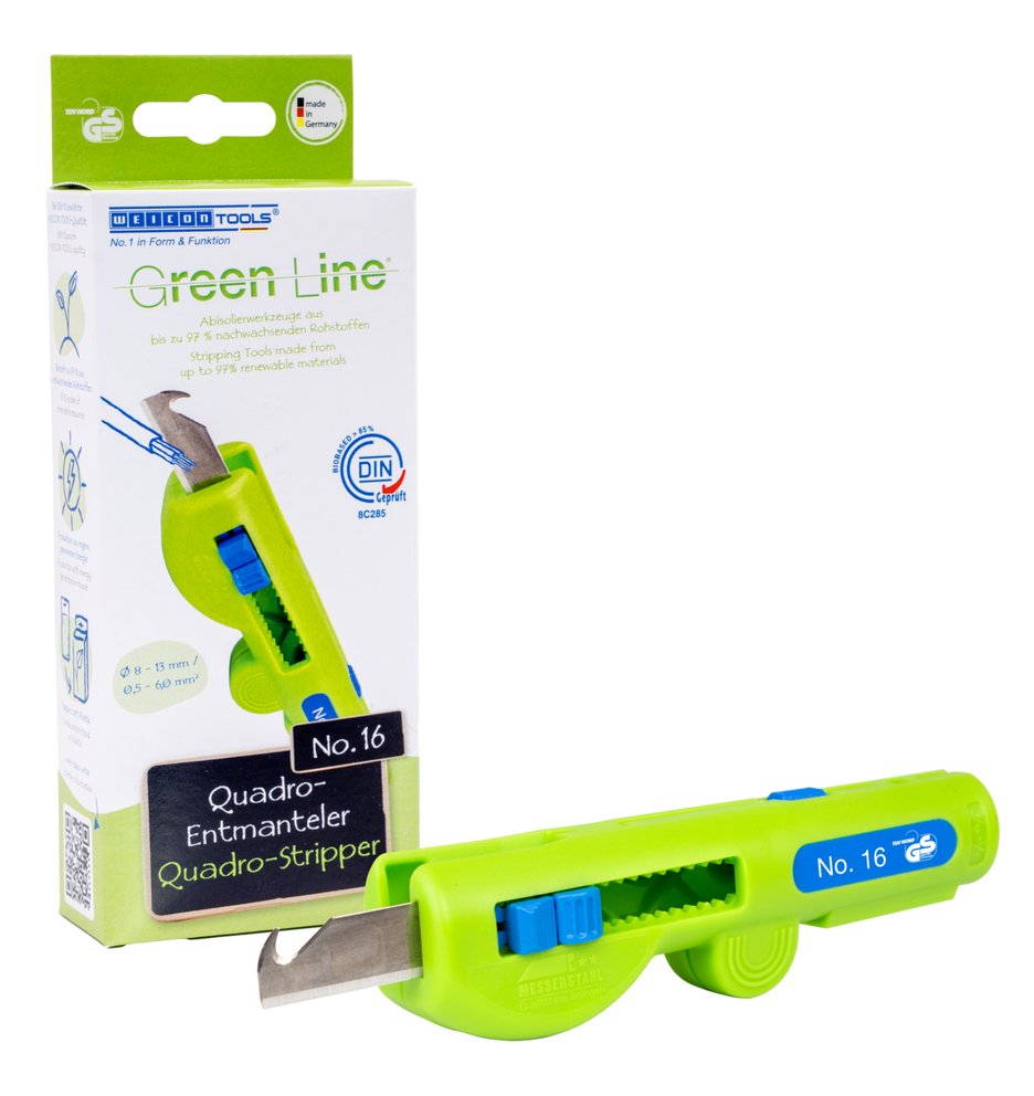 Quadro-Stripper No. 16 Green Line | Odizolovacie náradie je vyrobené až z 97 % z obnoviteľných surovín I multifunkčný odizolovací nástroj, pracovný rozsah odizolovania 0,5 - 6,0 mm² I odizolovanie 8 - 13 mm Ø